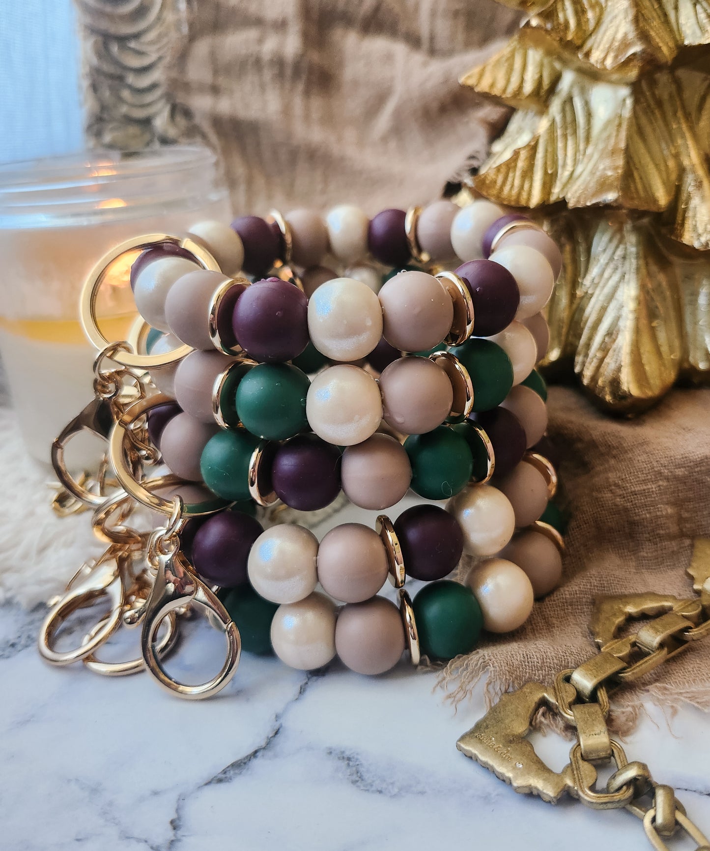 Ivory and Forest Holiday Key-Wristlet