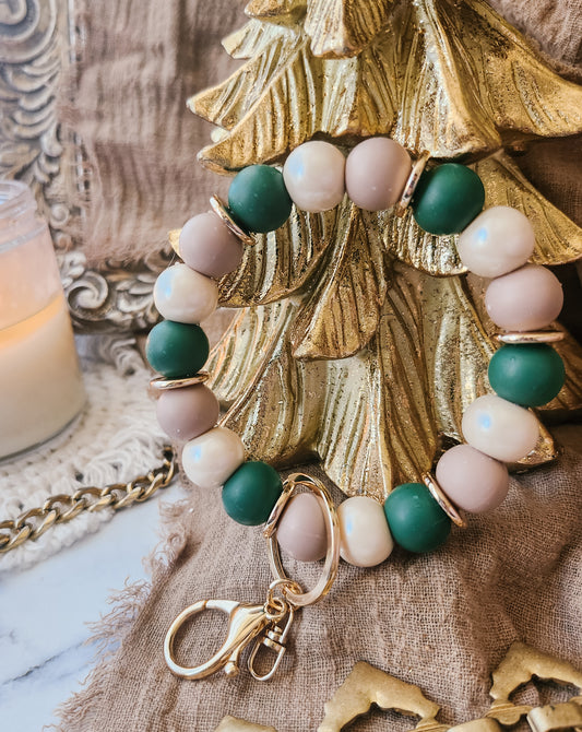 Ivory and Forest Holiday Key-Wristlet